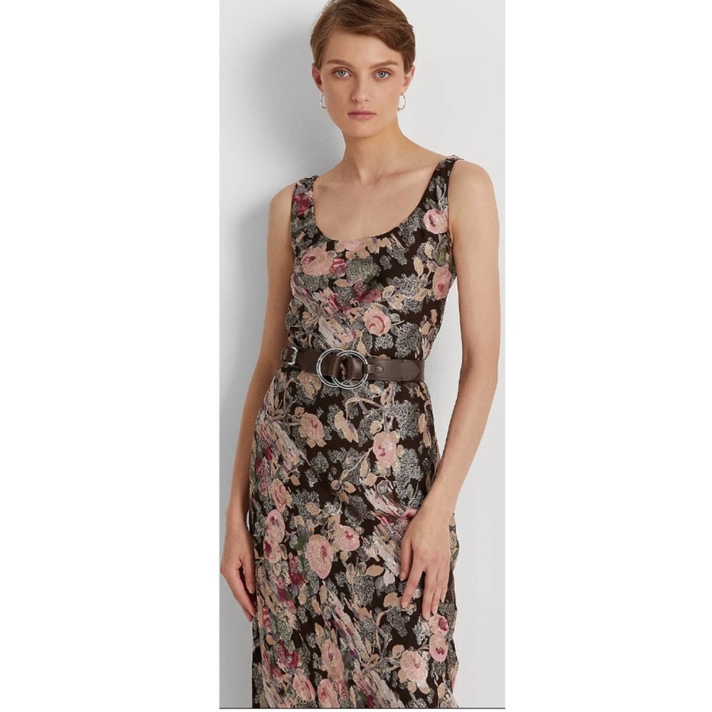 NWT Lauren Ralph Lauren Floral Metallic Jacquard Sleeveless Midi Dress 4
